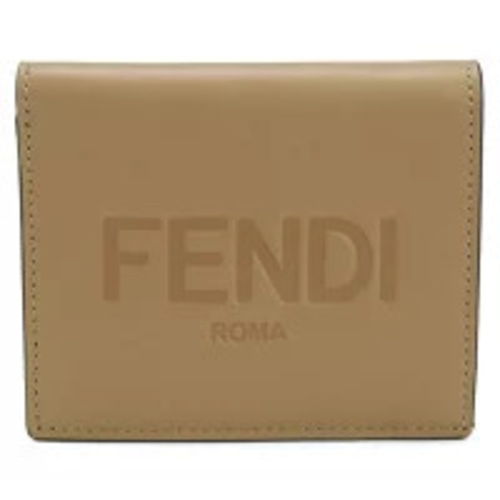Fendi Bi fold Wallet Compact Beige Cream